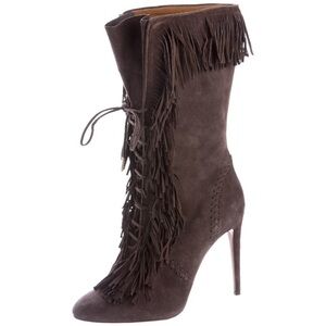 Aquazzura Brown Carly Suede Fringe Boots sz 39
